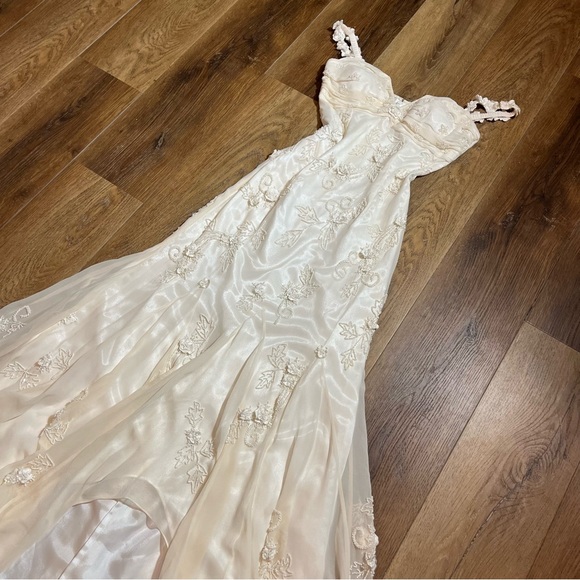 Vintage 100% Silk Beaded Dress Vintage Wedding Dress Vintage Beaded Dress Fairy - Picture 6 of 17
